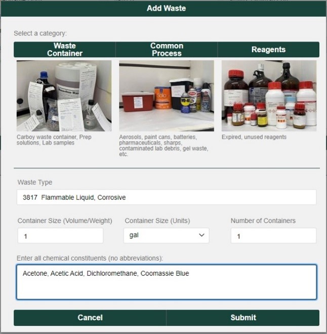 screenshot entering detailed constituents 